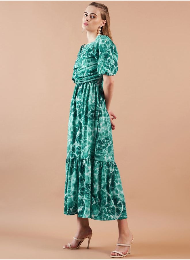 Freehand - Women Fit and Flared Casual Marble Print Maxi Dress - Image 1