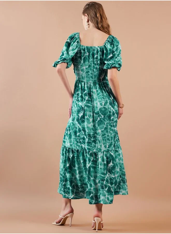 Freehand Women Fit and Flared Casual Marble Print Maxi Dress