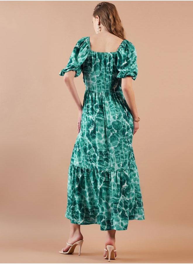 Freehand - Women Fit and Flared Casual Marble Print Maxi Dress - Image 1