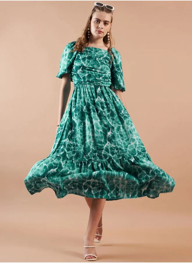 Freehand Women Fit and Flared Casual Marble Print Maxi Dress