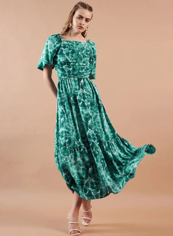 Freehand Women Fit and Flared Casual Marble Print Maxi Dress