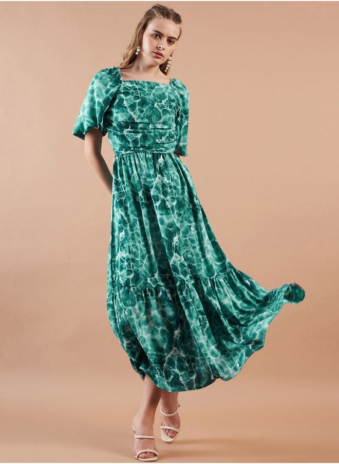 Freehand - Women Fit and Flared Casual Marble Print Maxi Dress - Image 1