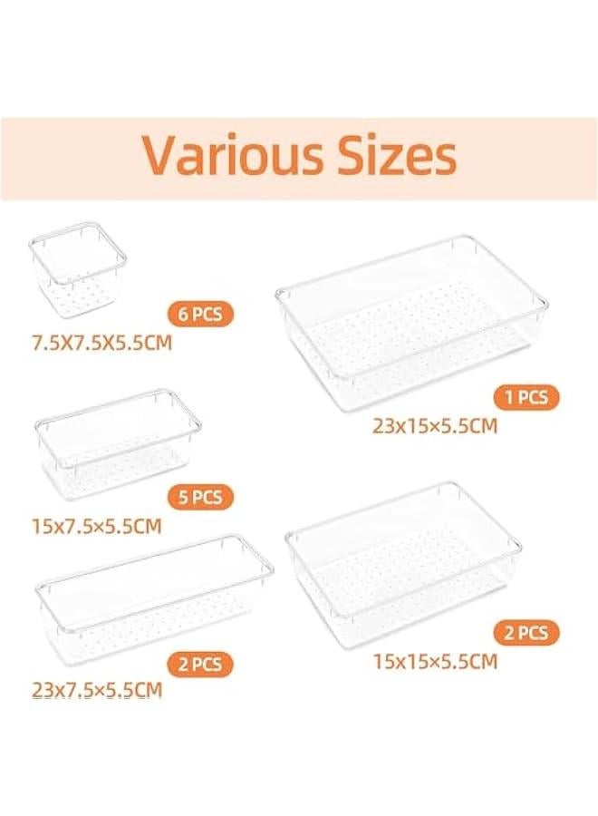 HOOKOR 16 PCS Drawer Organizer Set, 4-Size Clear Plastic Drawer Organizers Trays Bathroom Organizers Dresser Storage Bins Separation Box for Makeup, Jewelries, Gadgets, Bathroom, Office, Bedroom - Image 3