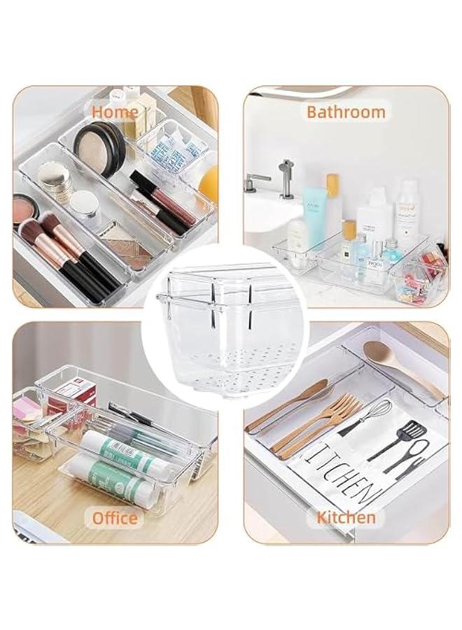 HOOKOR 16 PCS Drawer Organizer Set, 4-Size Clear Plastic Drawer Organizers Trays Bathroom Organizers Dresser Storage Bins Separation Box for Makeup, Jewelries, Gadgets, Bathroom, Office, Bedroom - Image 5