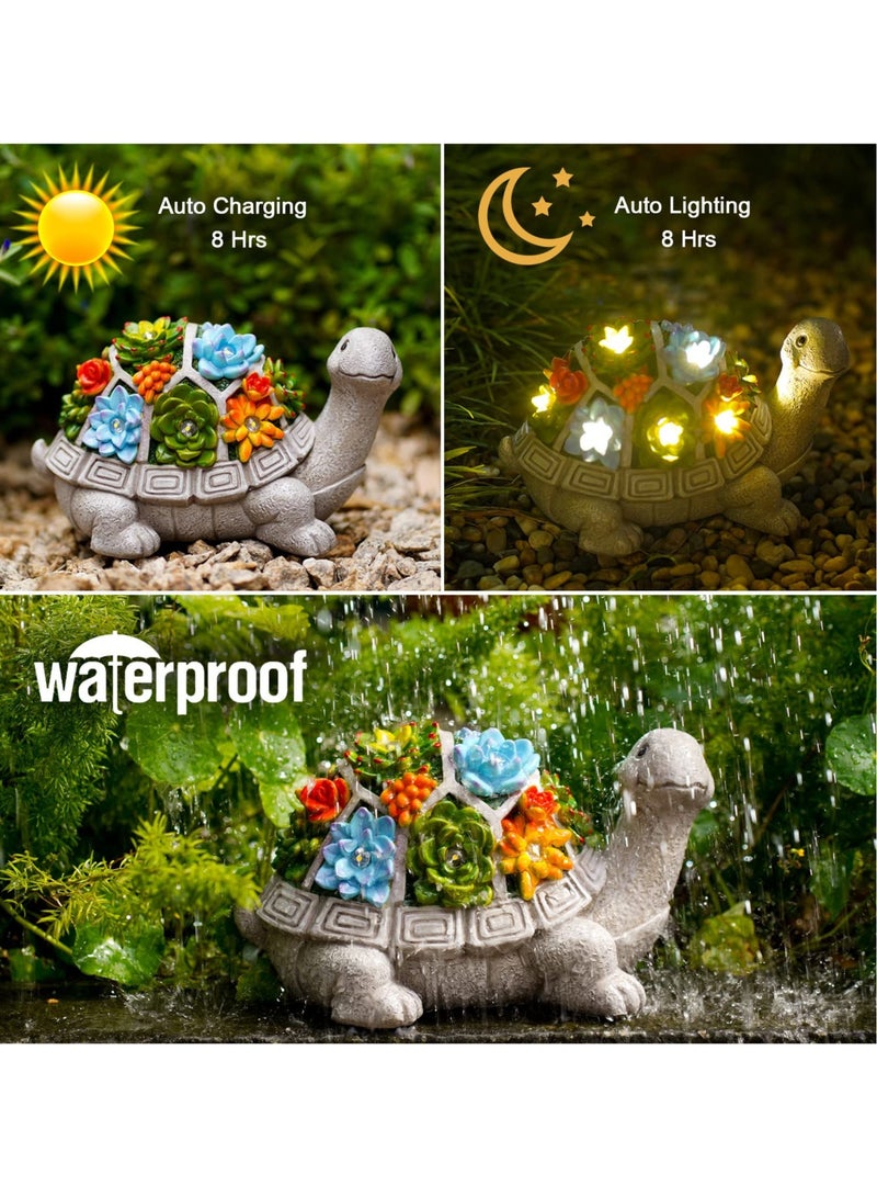 Excefore Solar Garden Outdoor Statues Turtle with Succulent and 7 LED Lights Lawn Decor Tortoise Statue for Patio Balcony Yard Ornament - Image 2