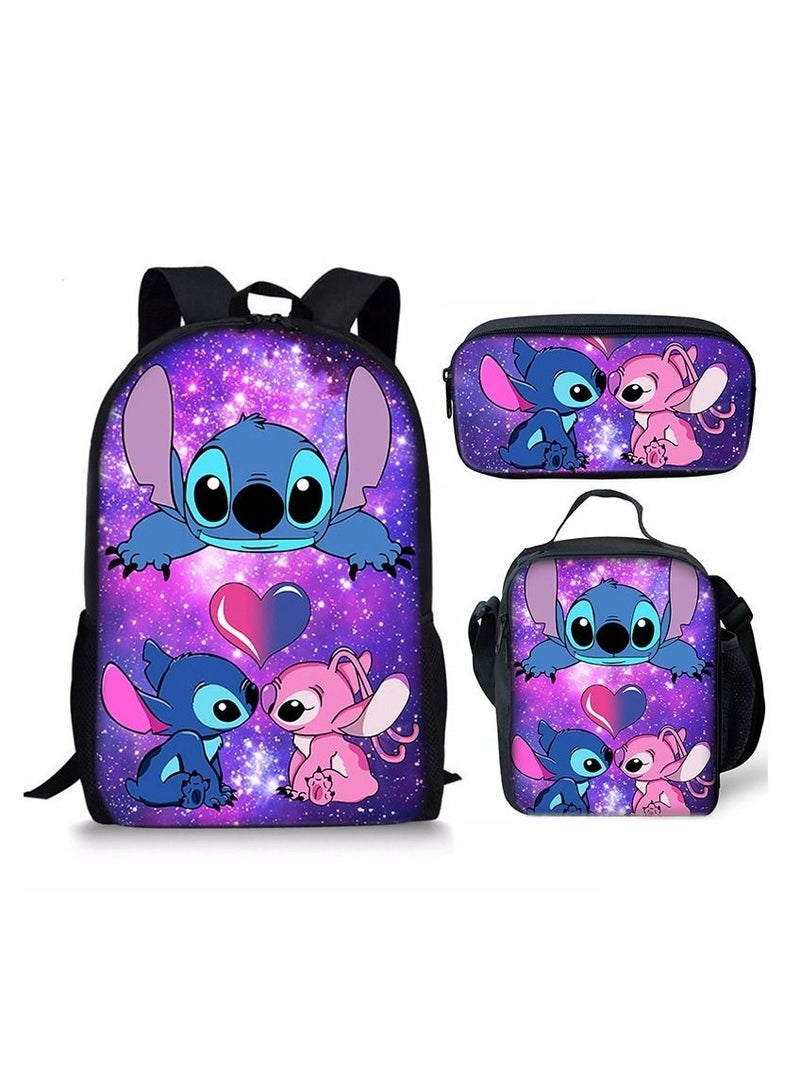 Y&D 3 Piece Stitch 3D Print Insulated Lunch Backpack Set Multicolour - Image 1