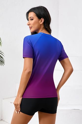 Halcurt Women Rash Guard Short Sleeve UV Shirt with Boyshorts Sun Protection Swim Sets Ombre S - Image 4