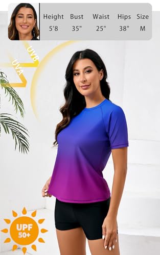 Halcurt Women Rash Guard Short Sleeve UV Shirt with Boyshorts Sun Protection Swim Sets Ombre S - Image 2