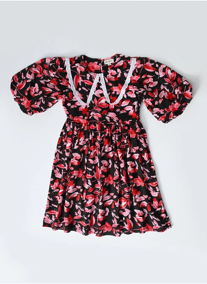 BELLA MODA Bella Moda Floral Print Balloon Sleeves Knee-Length Dress