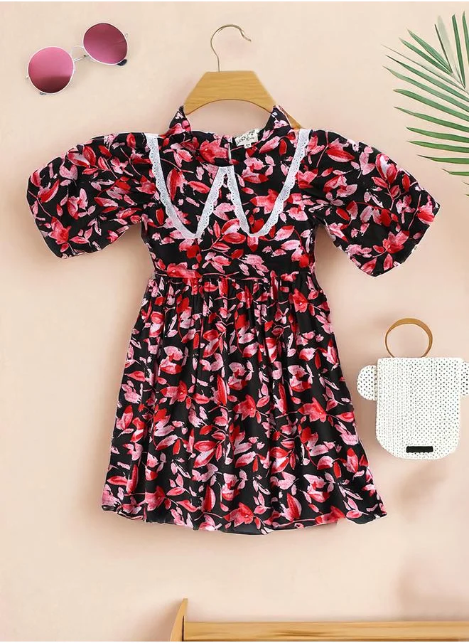 BELLA MODA Bella Moda Floral Print Balloon Sleeves Knee-Length Dress