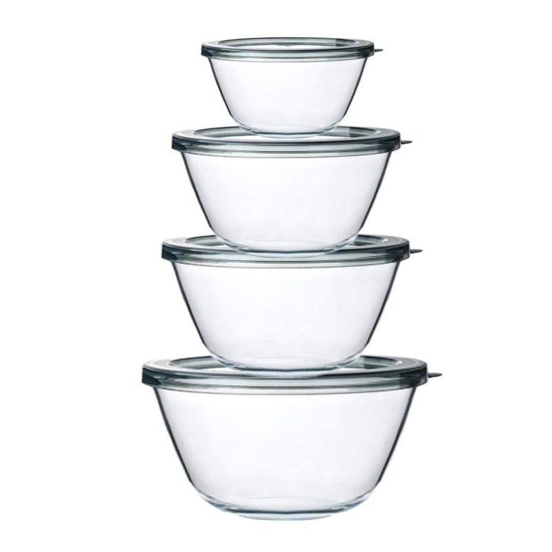 M MCIRCO Glass Mixing Bowls with Lids, 4 Packs Glass Bowl Set, Nesting Bowls for Meal Prep, Food Storage, Bowls For Cooking, Baking, BPA-Free, 0.8/1.7/2.9/4.8 Qt - Image 1