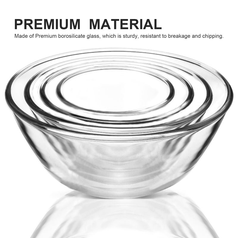 M MCIRCO Glass Mixing Bowls with Lids, 4 Packs Glass Bowl Set, Nesting Bowls for Meal Prep, Food Storage, Bowls For Cooking, Baking, BPA-Free, 0.8/1.7/2.9/4.8 Qt - Image 3