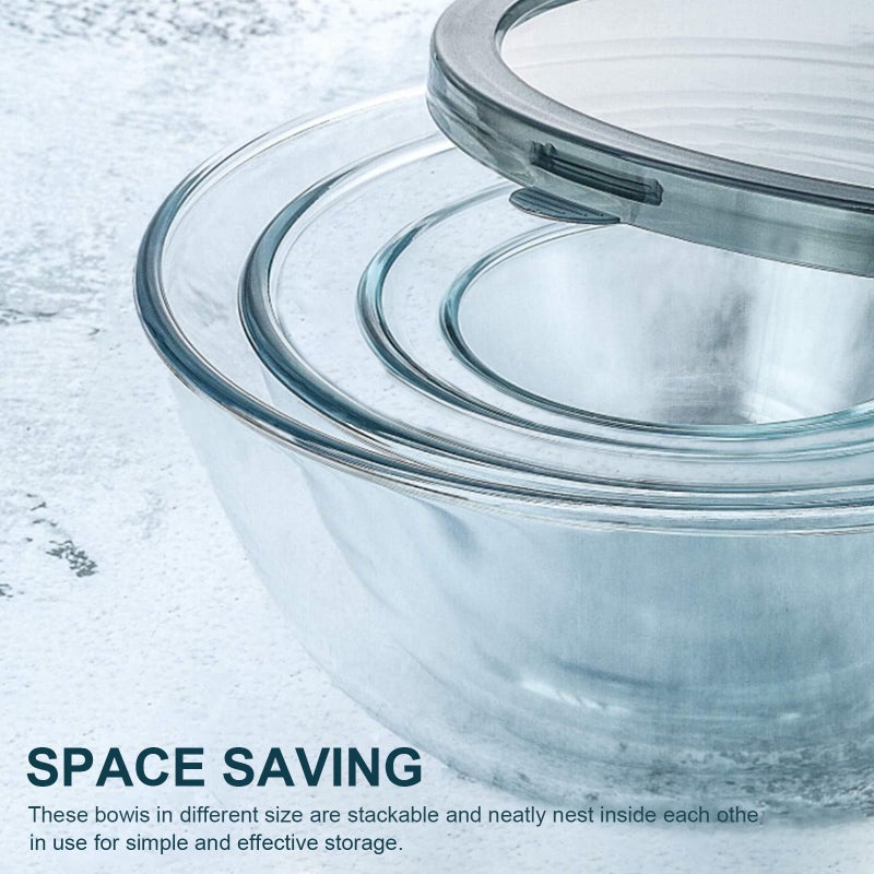 M MCIRCO Glass Mixing Bowls with Lids, 4 Packs Glass Bowl Set, Nesting Bowls for Meal Prep, Food Storage, Bowls For Cooking, Baking, BPA-Free, 0.8/1.7/2.9/4.8 Qt - Image 4