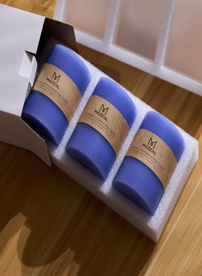 MOZEAL 3" x 4" Hand-Poured Unscented Candle, Dripless Pillar Candle Set of 3, Long Clean Burning, Approx 72 Hours Burn Time, Rustic Country Style,Wedding, Spring Awakening, Home Decor,、Deep Periwinkle - Image 5