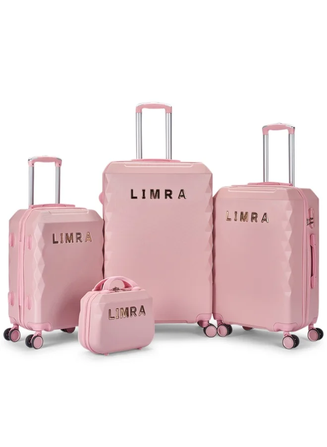 Limra Travel Luggage Set with 4 Spinner Wheels - 4-Piece Set (28, 24, 20, 12 Inches), Durable ABS Material, Color Pink