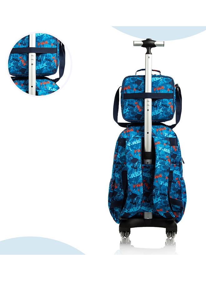 Eazy Kids 18Inch Set Of 5 Trolley School Bag With Bento Lunch Box Stainless Steel 640ml Water Bottle Lunch Bag And Pencil Case - TREX Dinosaur - Blue - Image 5