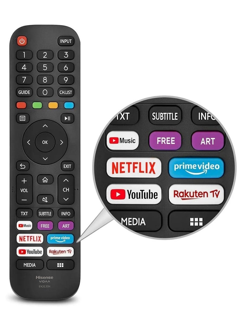 هايسنس جهاز التحكم عن بعد لتلفزيونات هايسنس الذكية يعمل مع جميع أزرار فيديو يوتيوب هايسنس LED LCD بلازما Netflix Prime - Image 1