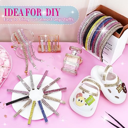Towenm 3 Yards 3 Rows Crystal Rhinestone Chain Trim for Crafts, Silver Crystal Rhinestone Close Chain for Jewelry Making, Wedding Cake, Bouquet, Clothes, DIY Crocs, Cups, Rhinestone Sewing Trim - Image 5