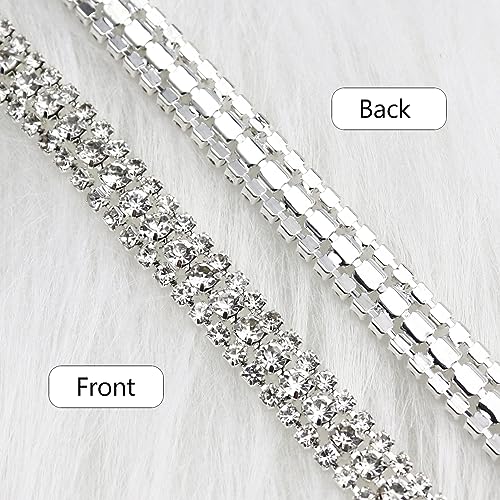 Towenm 3 Yards 3 Rows Crystal Rhinestone Chain Trim for Crafts, Silver Crystal Rhinestone Close Chain for Jewelry Making, Wedding Cake, Bouquet, Clothes, DIY Crocs, Cups, Rhinestone Sewing Trim - Image 3