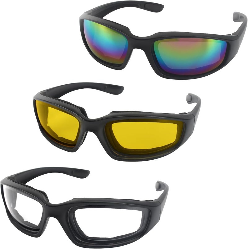 surpassme 3 Pair Motorcycle Riding Glasses Padding Goggles UV Protection Dustproof Windproof Motorcycle Sunglasses for Outdoor Actives - Image 1