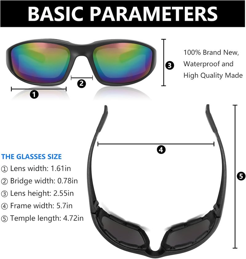 surpassme 3 Pair Motorcycle Riding Glasses Padding Goggles UV Protection Dustproof Windproof Motorcycle Sunglasses for Outdoor Actives - Image 4