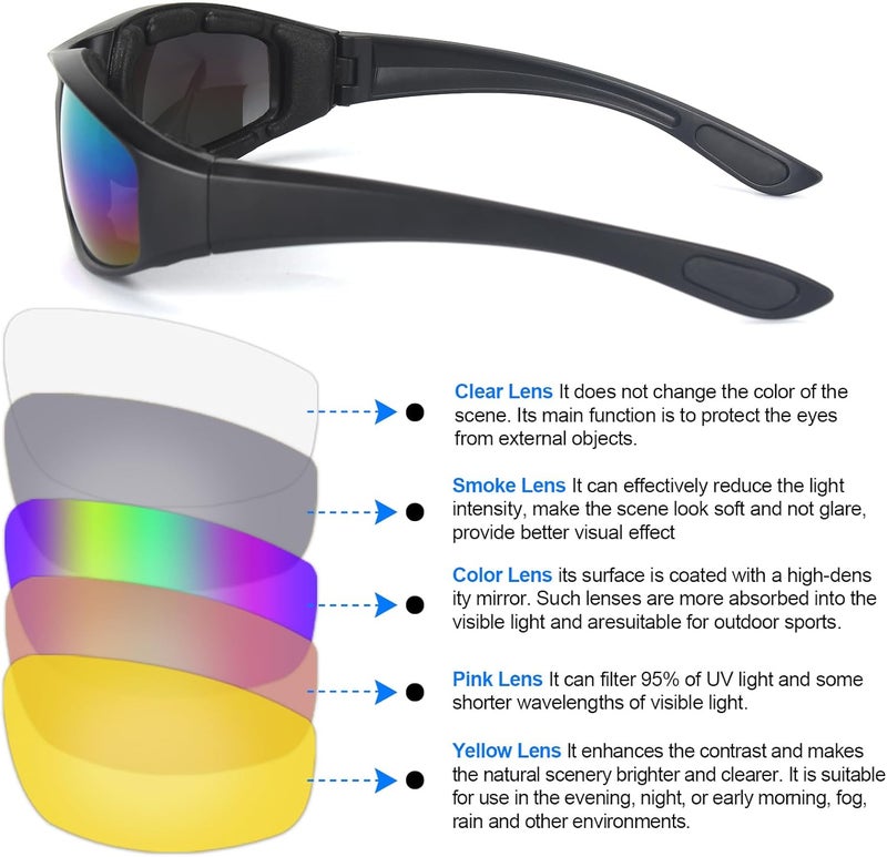 surpassme 3 Pair Motorcycle Riding Glasses Padding Goggles UV Protection Dustproof Windproof Motorcycle Sunglasses for Outdoor Actives - Image 5