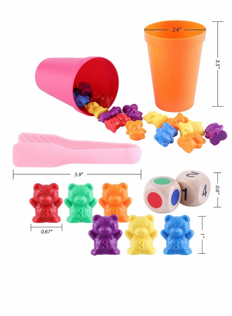 Zikra 71pcs Rainbow Counting Bears Set with Storage Bag, Matching Sorting Cups, Bear Counters and Dice Math Toddler Games - Image 5