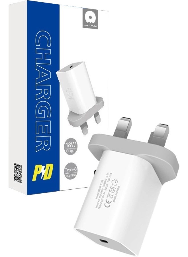 WUW 18W 3A Fast Charging AC/DC Wall Charger with PD USB-C to Charge Smartphones, iPad & Tablet, Macbook & Laptop, Mobile Accessories, Electronics & Digital Devices, UK/GCC Plug (3-Pin Type G), White - Image 1
