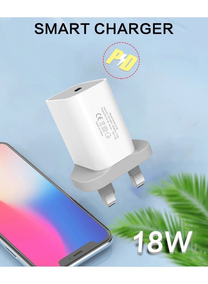 WUW 18W 3A Fast Charging AC/DC Wall Charger with PD USB-C to Charge Smartphones, iPad & Tablet, Macbook & Laptop, Mobile Accessories, Electronics & Digital Devices, UK/GCC Plug (3-Pin Type G), White - Image 2