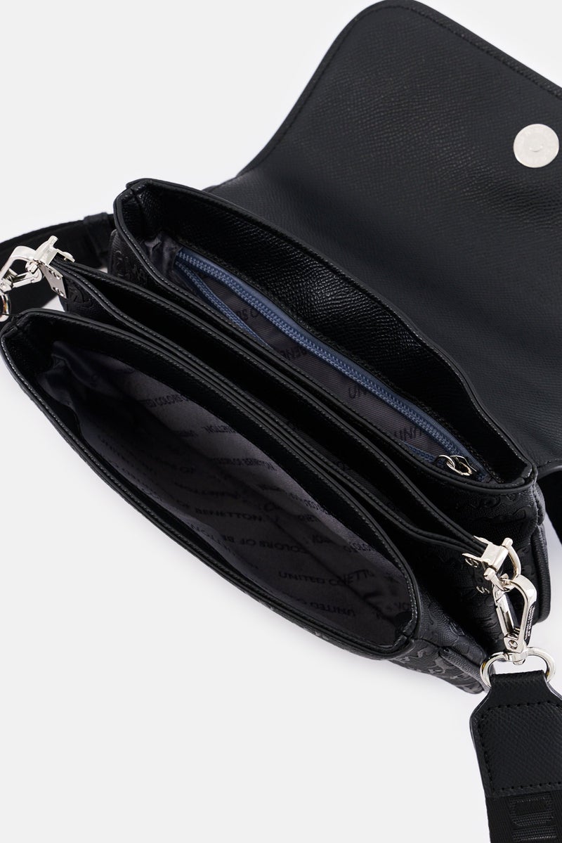 UNITED COLORS OF BENETTON Women Brand Logo Cross Body Bag, Black  - Image 3