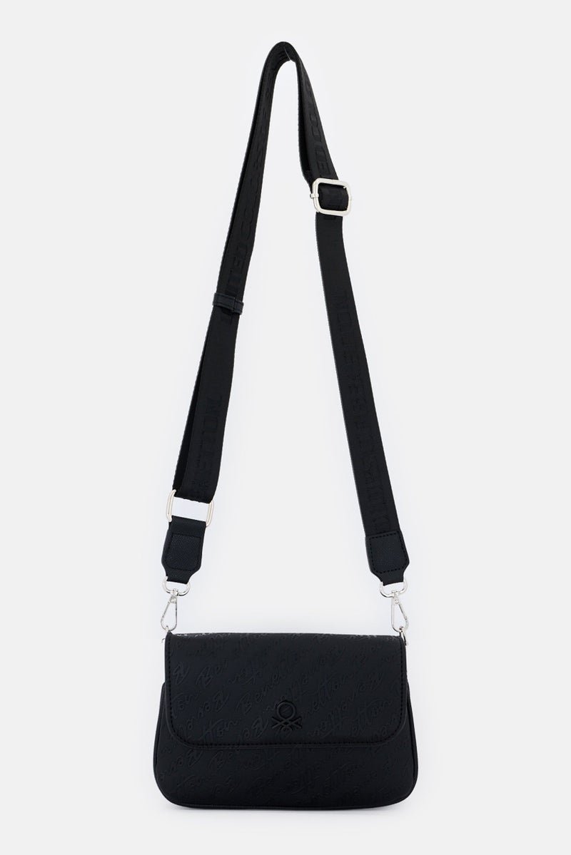 UNITED COLORS OF BENETTON Women Brand Logo Cross Body Bag, Black  - Image 1