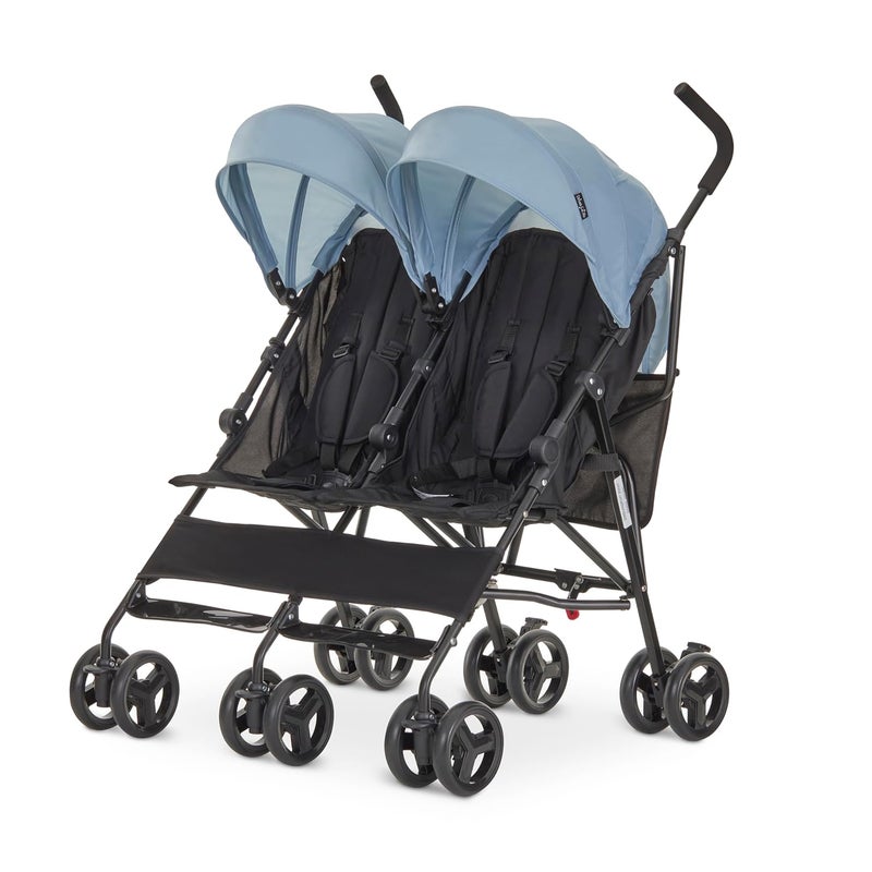 Dream On Me Twin Venture Umbrella Stroller in Light Blue Multi Backrest Positions Adjustable  Removable Canopy Double Stroller 360Swivel Wheels with Locks - Image 1
