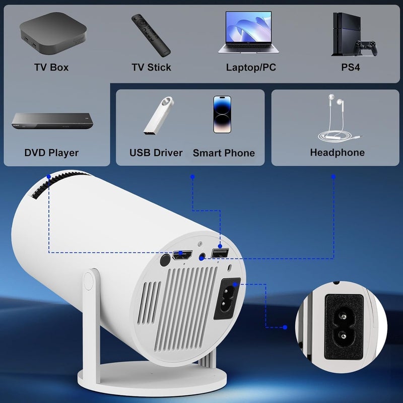 KORIX Portable Mini Projector, 4K 1080P Full HD Projector, Support Video Projector, WiFi 5G BT 5.0, Cinema Projector 180° Can Be Rotated, Android 11, Compatible for Children's, Home Cinema, Compatible with Smartphone/Laptop/PS4/Firestick - Image 3