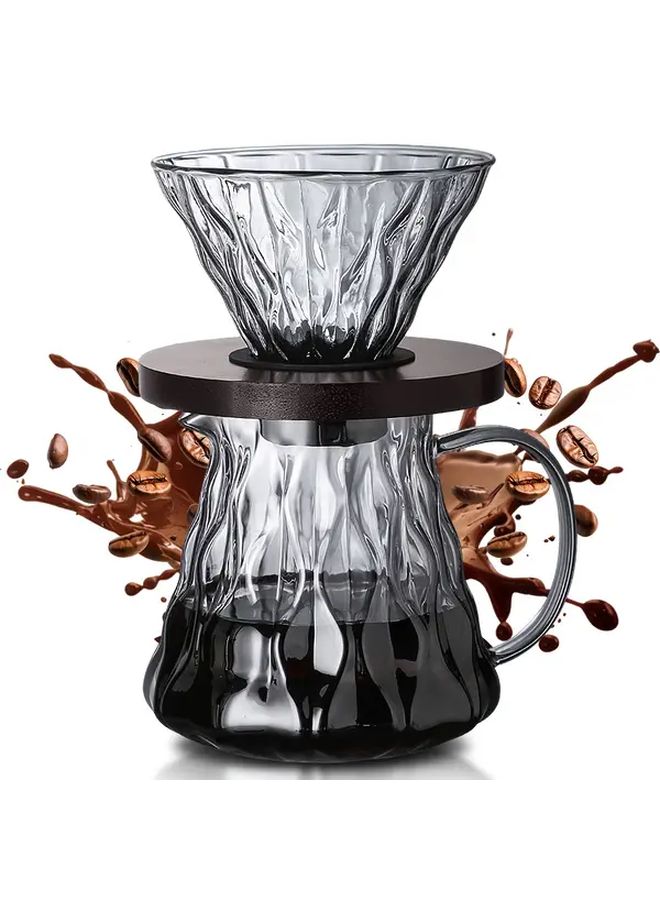 Gray Pour Over Coffee Maker Set 17oz Borosilicate Glass Pot Dripper - Image 1