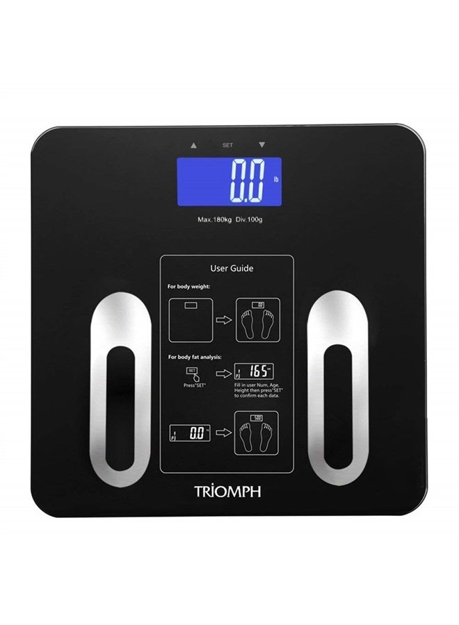 Triomph Precision Body Fat Scale with Backlit LCD Digital Bathroom Scale For Body Weight, Body Fat,Water,Muscle,BMI,Bone Mass and Calorie,10 User Recognition 400 lbs Capacity,Fat Loss Monitor,Black - Image 1