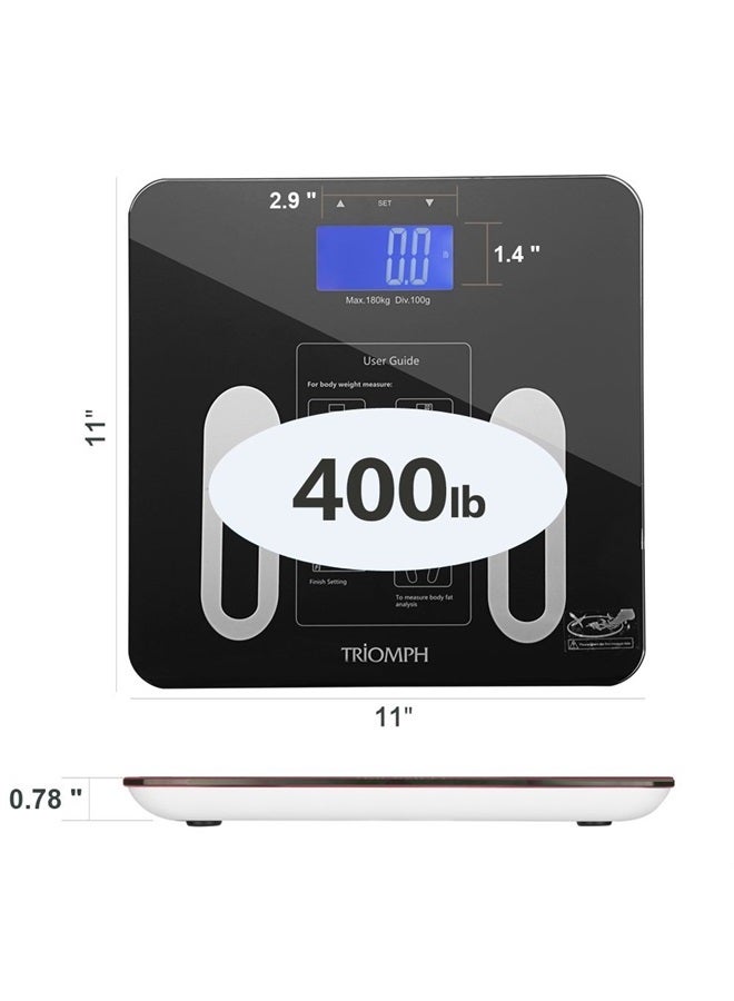 Triomph Precision Body Fat Scale with Backlit LCD Digital Bathroom Scale For Body Weight, Body Fat,Water,Muscle,BMI,Bone Mass and Calorie,10 User Recognition 400 lbs Capacity,Fat Loss Monitor,Black - Image 2