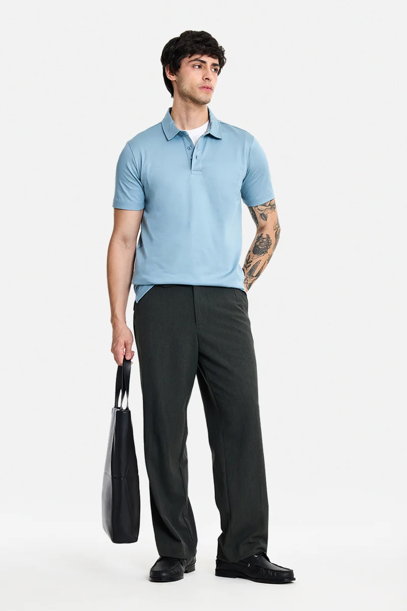 SNITCH Sky Blue Solid Half Sleeve Slim Fit Casual T-Shirt
