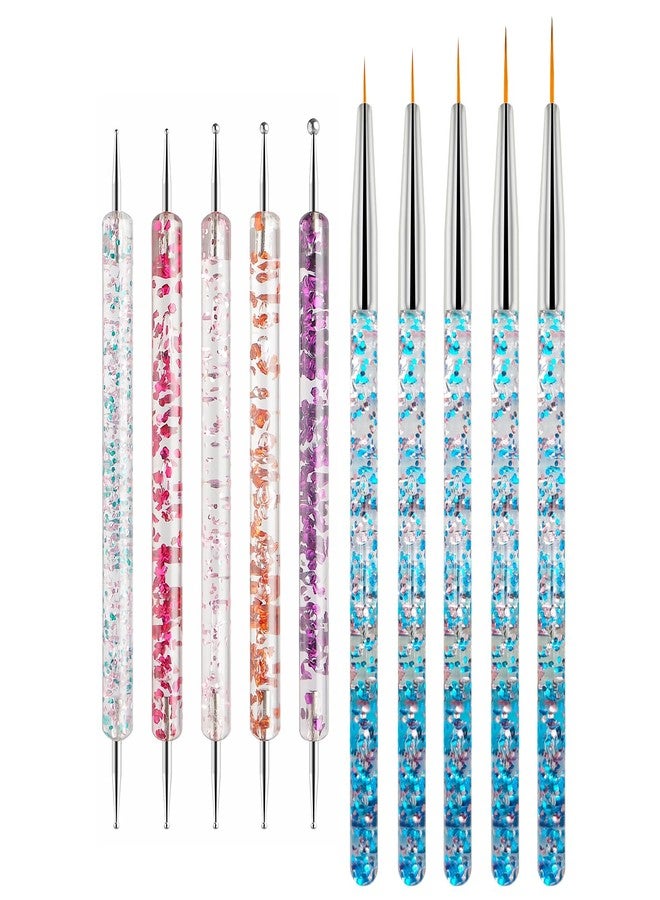 HomTop Nail Art Tool Set - 5 Dotting Tools & 5 Nail Liner Brushes for Salon, Professionals & Beginners - Image 1