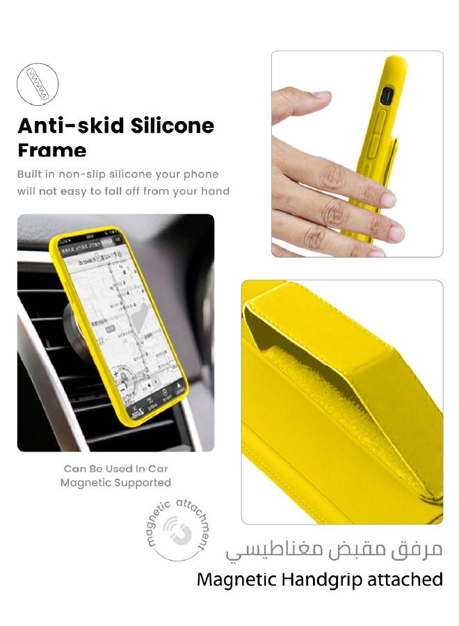 3-in-1 Magnetic Wrist Strap Hand Grip with Stand Case Cover For Apple iPhone 13 Pro Yellow