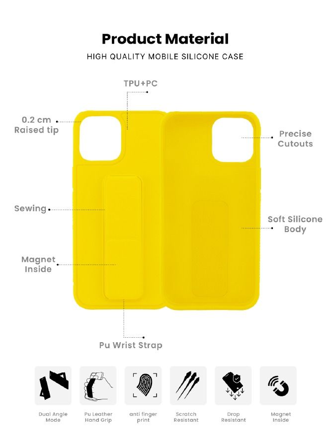 3-in-1 Magnetic Wrist Strap Hand Grip with Stand Case Cover For Apple iPhone 13 Pro Yellow