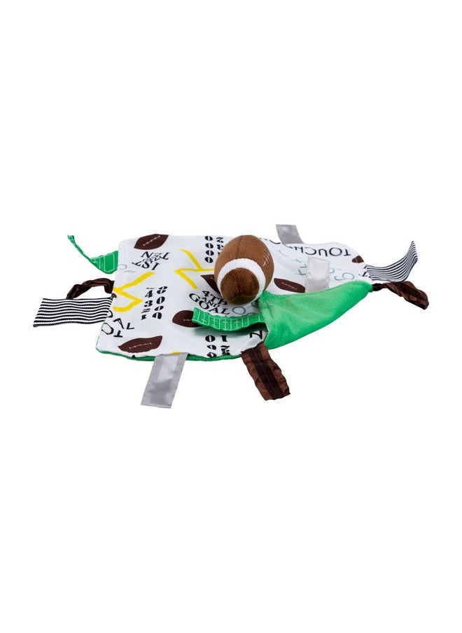The Learning Lovey Baby Jack & Co 10x10” Football Sports Lovey Sensory Plush Blanket - Tag Toys for Babies - Baby Stroller Toys - Learn Shapes, Letters & Colors - MVP Baby Ball Toy & Baby Sports Gift  - Image 3
