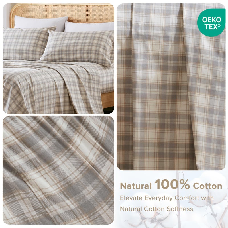 Comfort Spaces 100% Cotton Sheets Queen, Breathable, Naturally Cool Cotton Sheets, Soft Cotton Bed Sheets with 14" Elastic Pocket Fits up to 16" Mattress, All Seasons Sheet Set, Wesley Taupe 4 Piece - Image 2