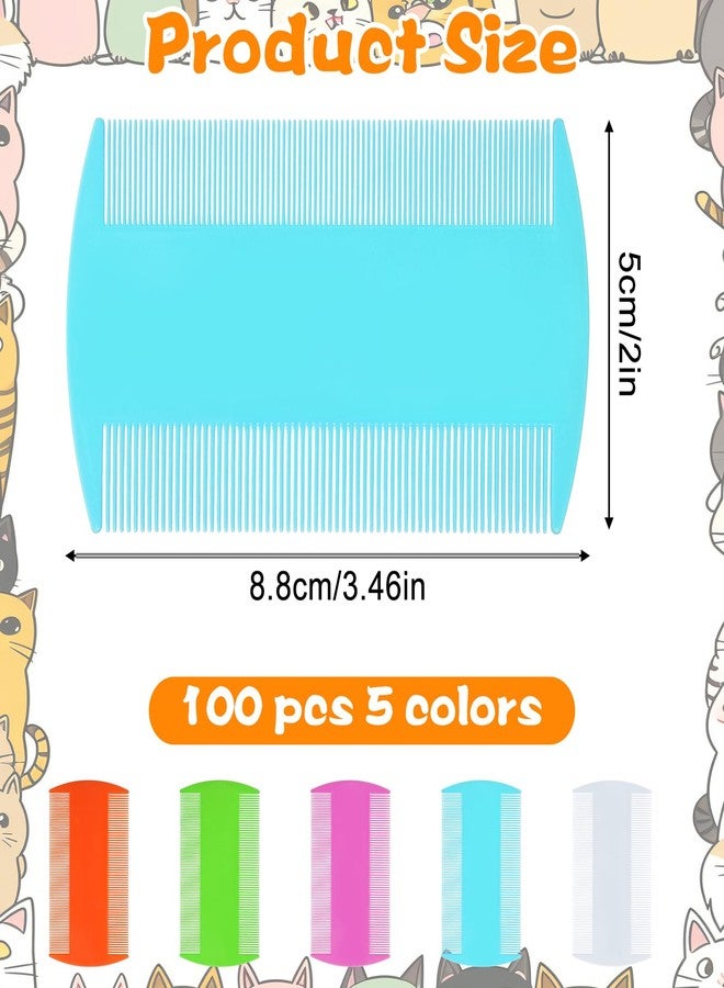 xozeooeu 100 Pcs Pet Flea Combs, Double Sided Fine & Wide Tooth Comb for Cats and Dogs, 5-Color Assortment for Tear Stain Removal, Flea, Lice, and Dandruff Grooming Tool - Image 2
