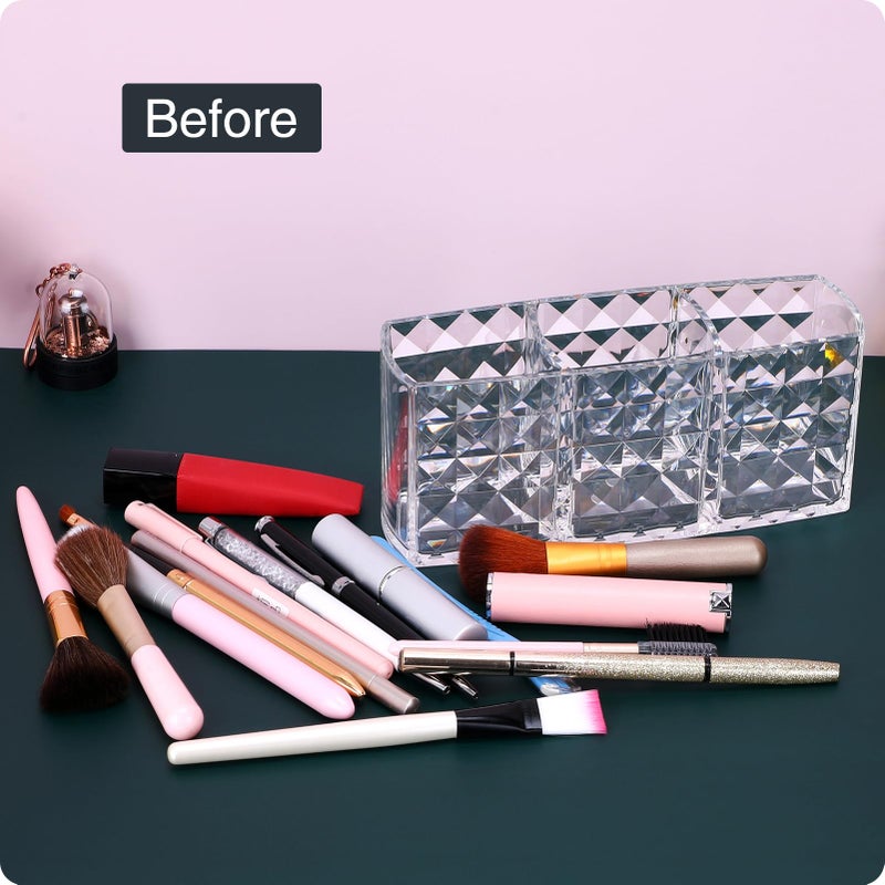 MOSIKER Makeup Brush Holder for Vanity,Acrylic Clear Small Compact Nail Hair Lip Liner Brush Pen Organizer with 3 Slots - Image 4