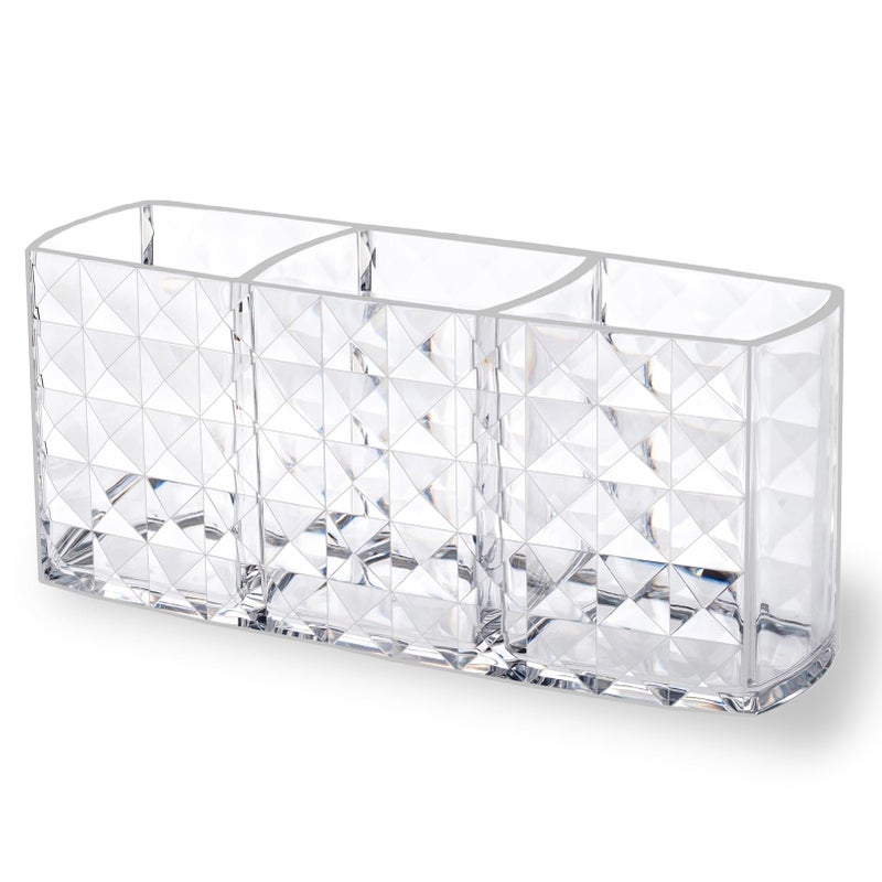 MOSIKER Makeup Brush Holder for Vanity,Acrylic Clear Small Compact Nail Hair Lip Liner Brush Pen Organizer with 3 Slots - Image 1