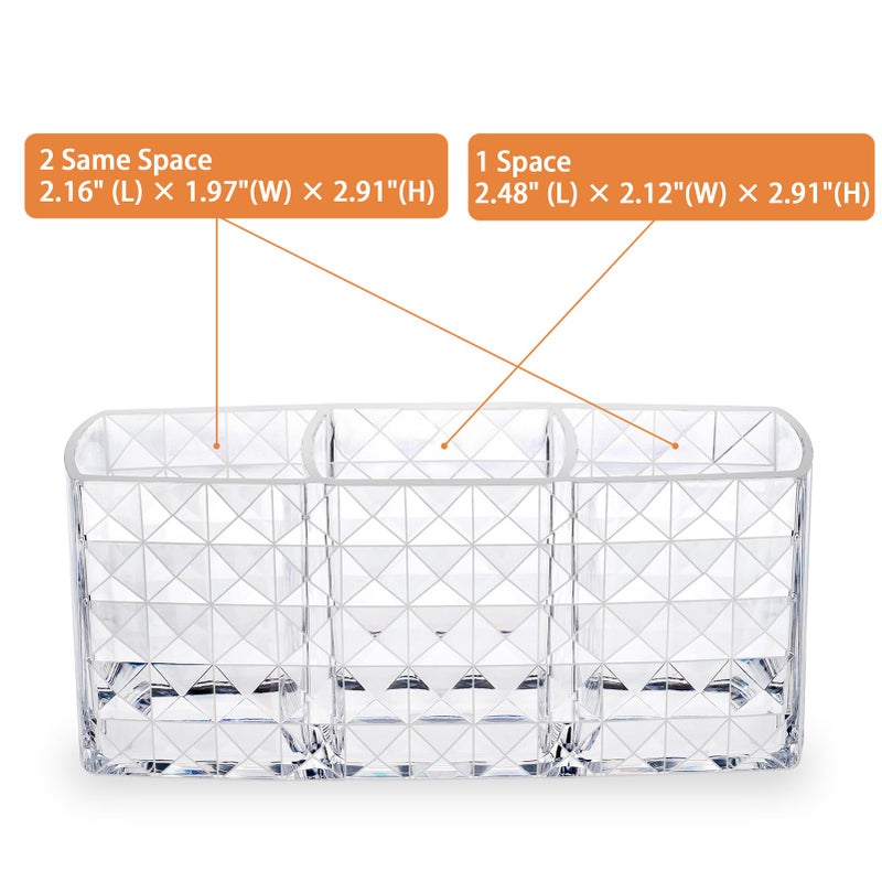 MOSIKER Makeup Brush Holder for Vanity,Acrylic Clear Small Compact Nail Hair Lip Liner Brush Pen Organizer with 3 Slots - Image 3
