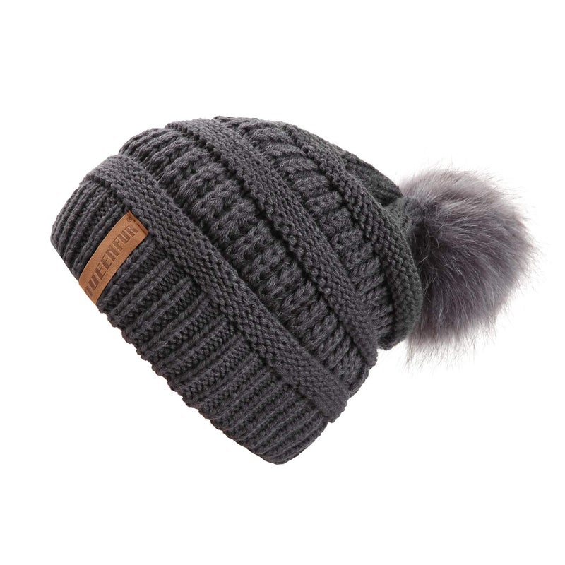 QUEENFUR Women Knit Slouchy Beanie Chunky Baggy Hat with Faux Fur Pompom Winter Soft Warm Ski Cap - Image 3
