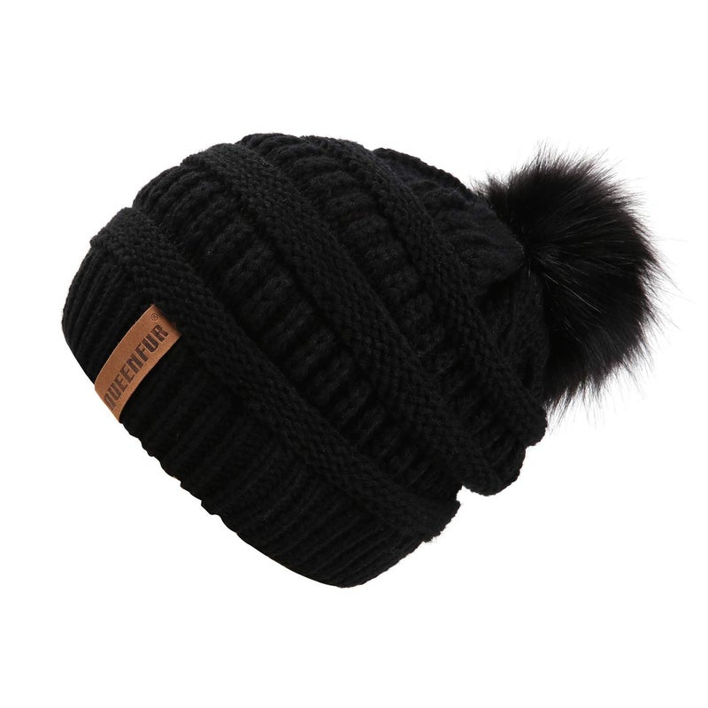 QUEENFUR Women Knit Slouchy Beanie Chunky Baggy Hat with Faux Fur Pompom Winter Soft Warm Ski Cap - Image 2