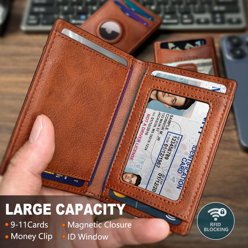 miyozi Airtag Wallet for Men- with Money Clip Gift Boxed, Magnetic Closure Slim Genuine Leather Front Pocket Wallet, 4.1"x 2.8", RFID Blocking - Image 2