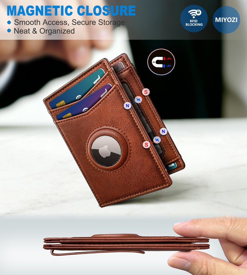 miyozi Airtag Wallet for Men- with Money Clip Gift Boxed, Magnetic Closure Slim Genuine Leather Front Pocket Wallet, 4.1"x 2.8", RFID Blocking - Image 3